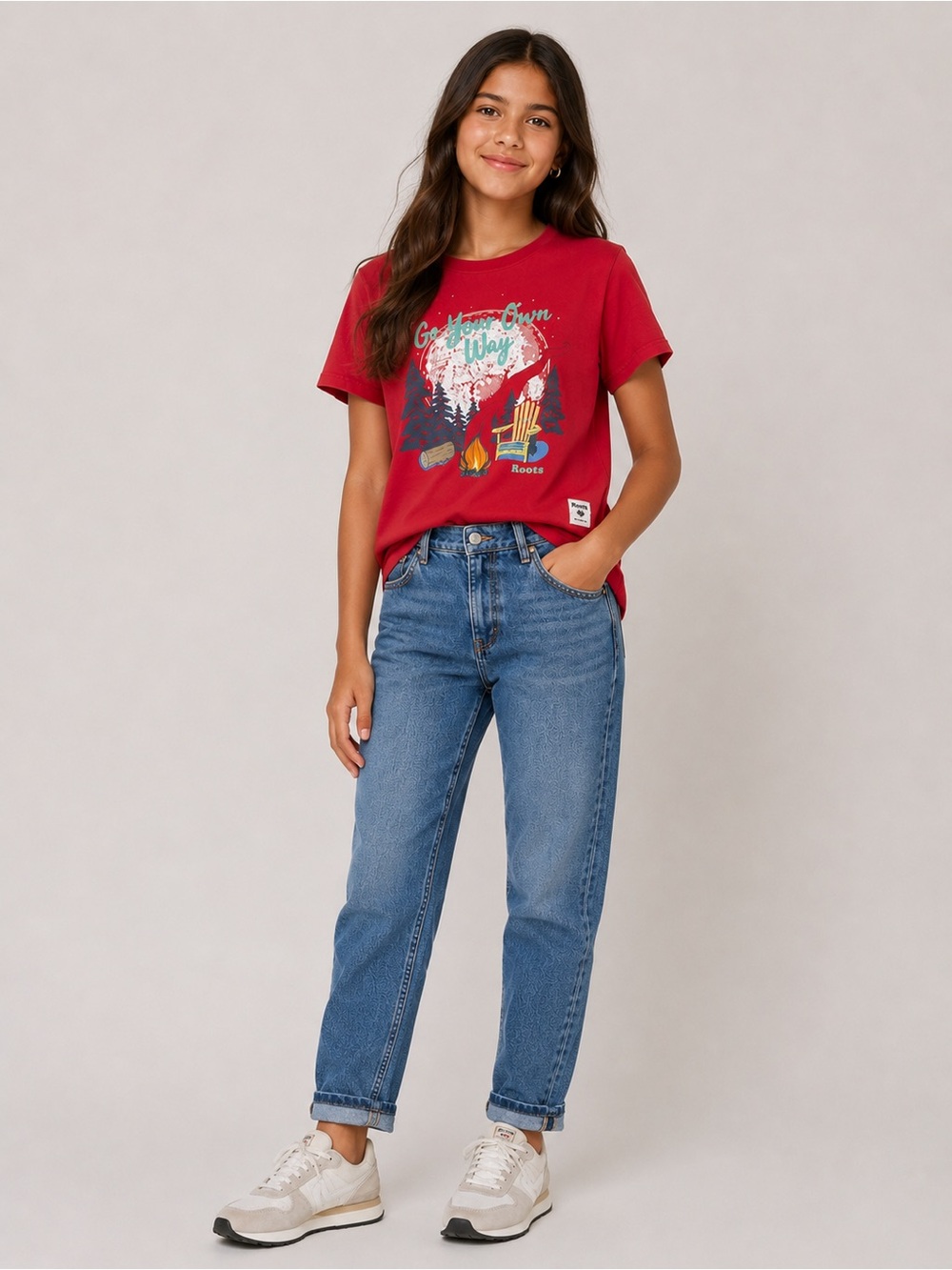 Roots "Go Your Own Way" Camping 100% Cotton T-Shirt Size 13-14 youth Boys Girls